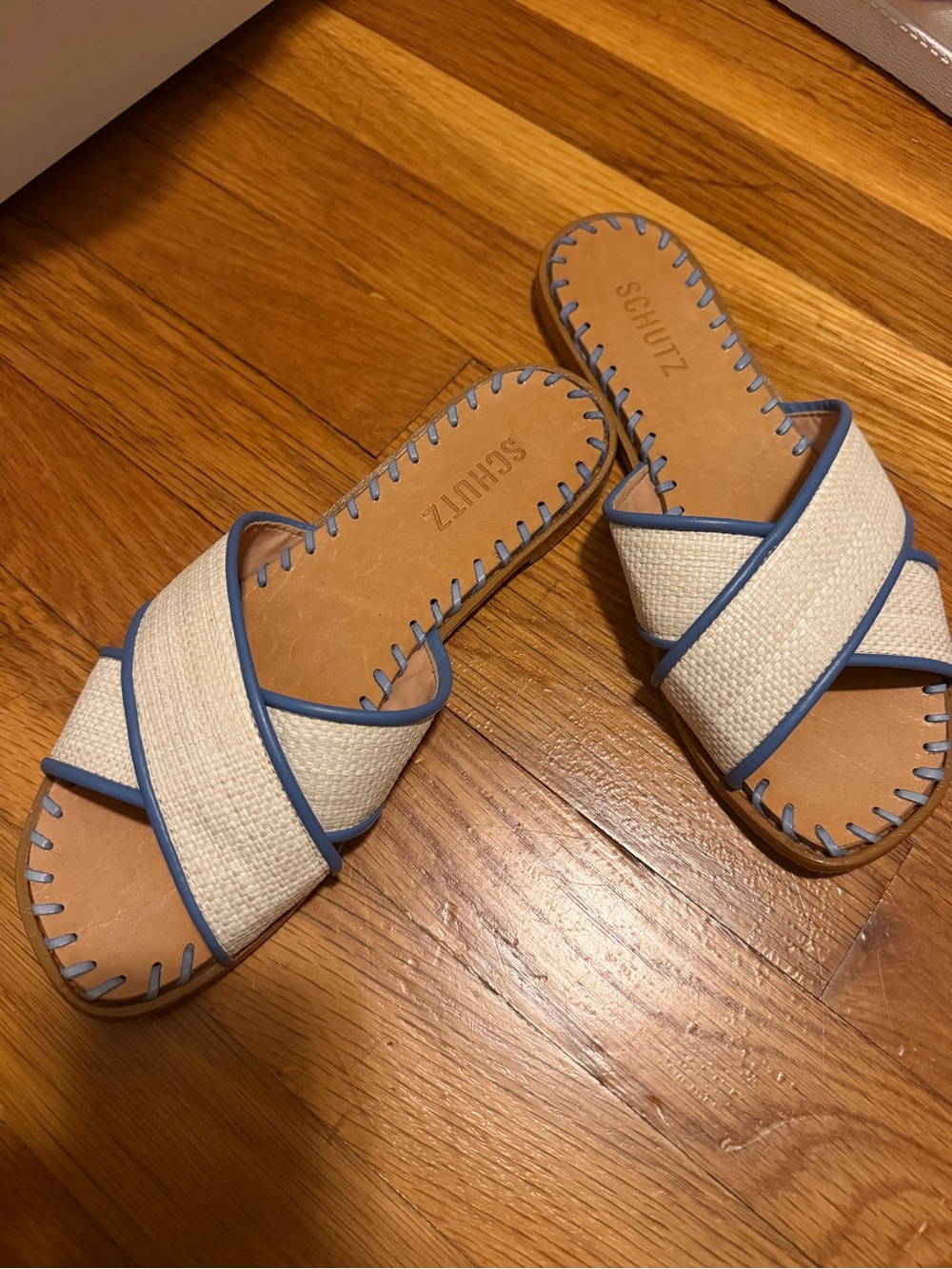 SCHUTZ Alita Woven Rafia Slide Sandals